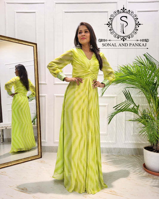 Leheriya Floor Length Knot Dress - FL01538 (Lime Green)