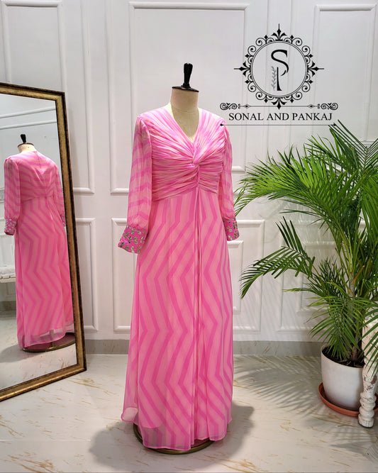 Leheriya Floor Length Knot Dress - FL01539 (Pink)