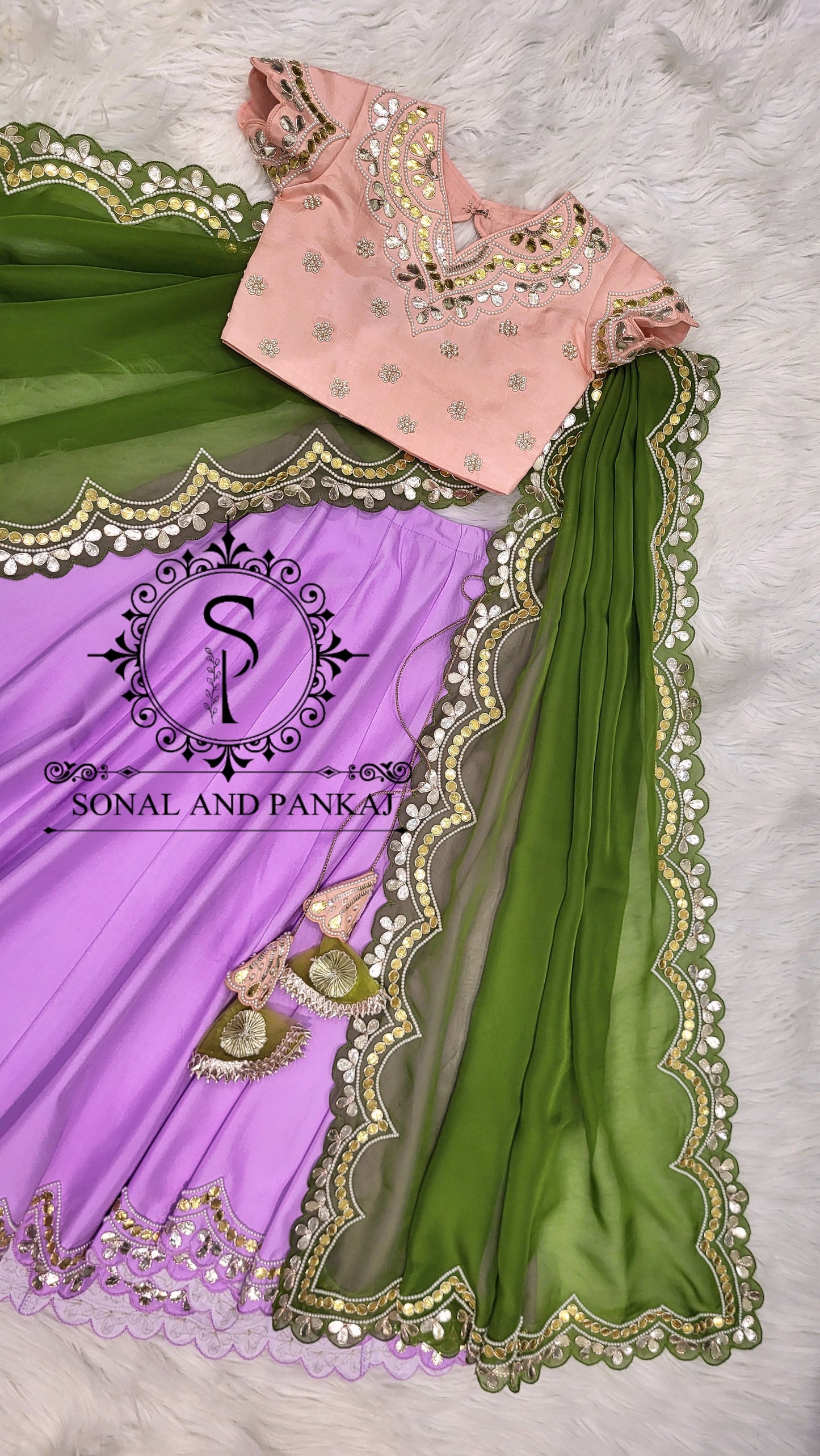 Kids Gotta Patti Hand Embroidered Duppatta With Blouse & Lehenga - KD01583