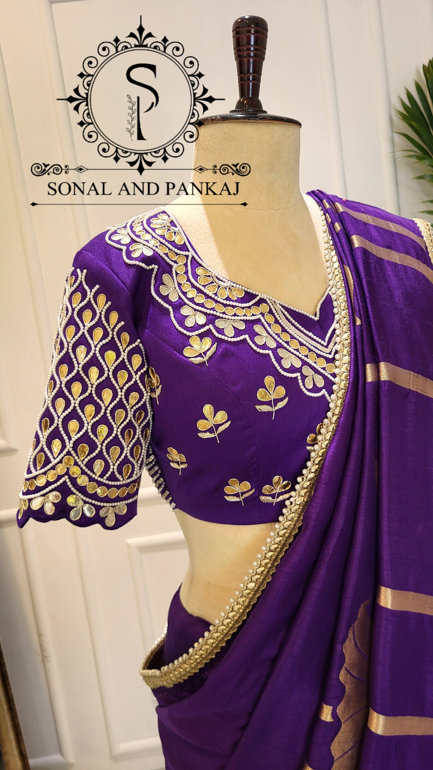 Nisha - Purple Gotta Patti Hand Embroidered Blouse & Designer Saree - SA01585