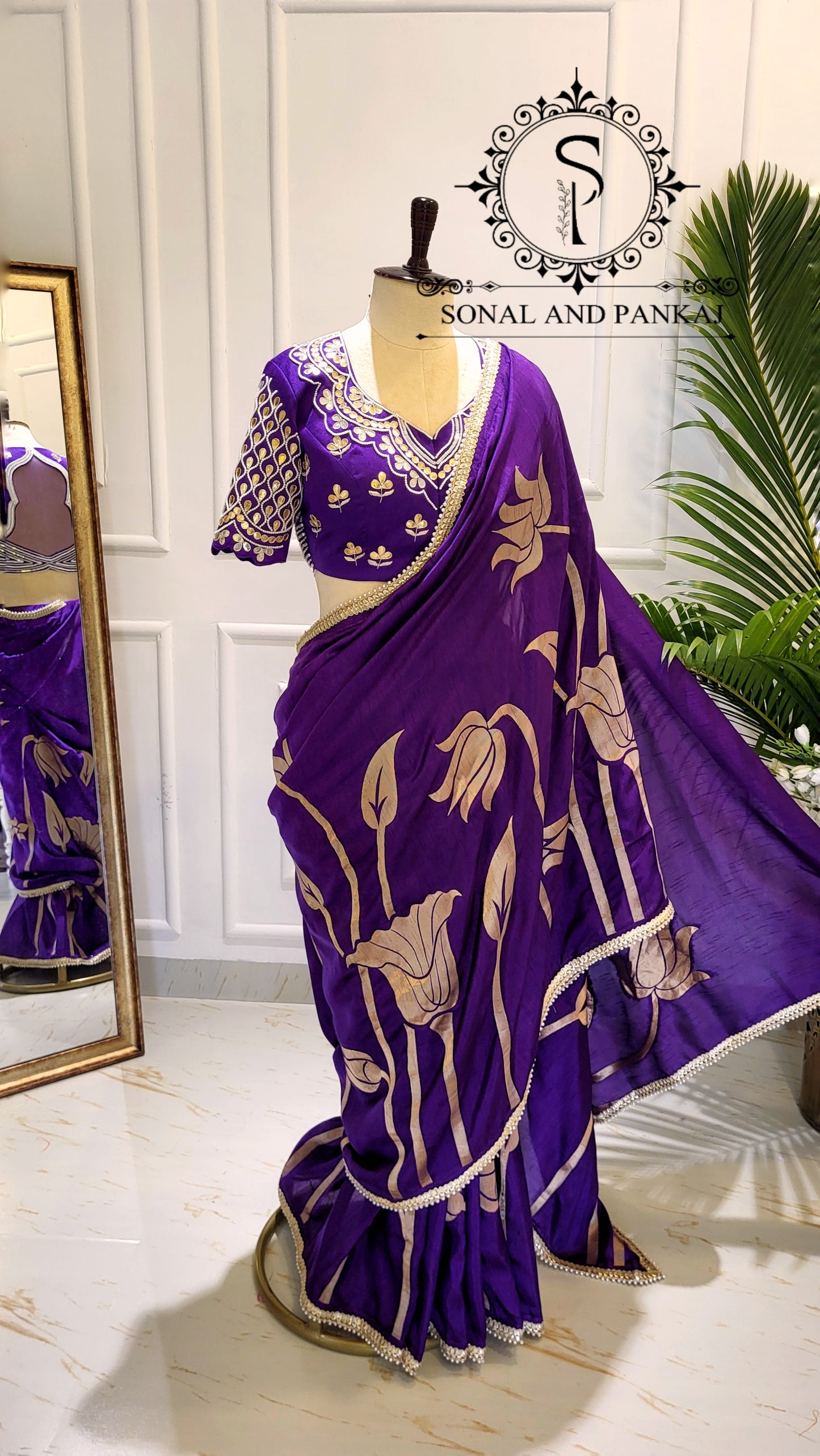 Nisha - Purple Gotta Patti Hand Embroidered Blouse & Designer Saree - SA01585