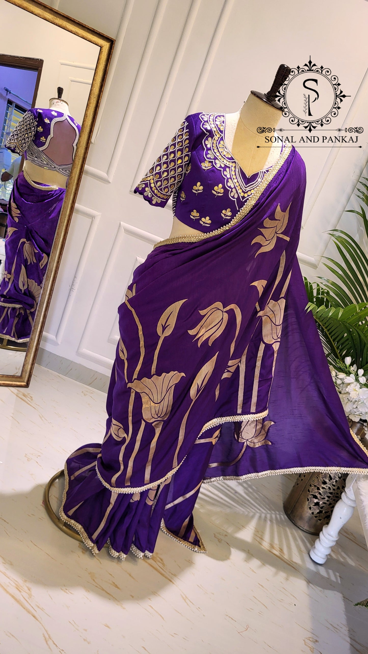 Nisha - Purple Gotta Patti Hand Embroidered Blouse & Designer Saree - SA01585