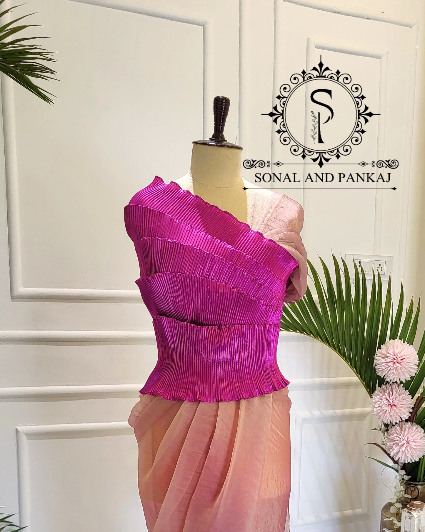 Desi Girl Vibe - Pink Top & Onion Pink Pre-pleated Saree - SA01590