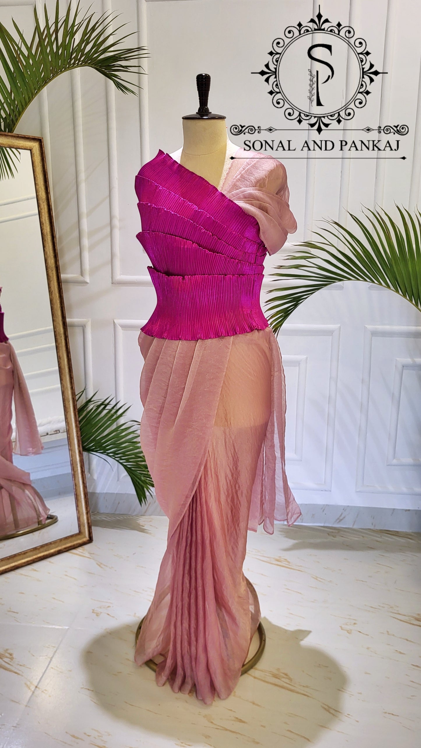 Desi Girl Vibe - Pink Top & Onion Pink Pre-pleated Saree - SA01590