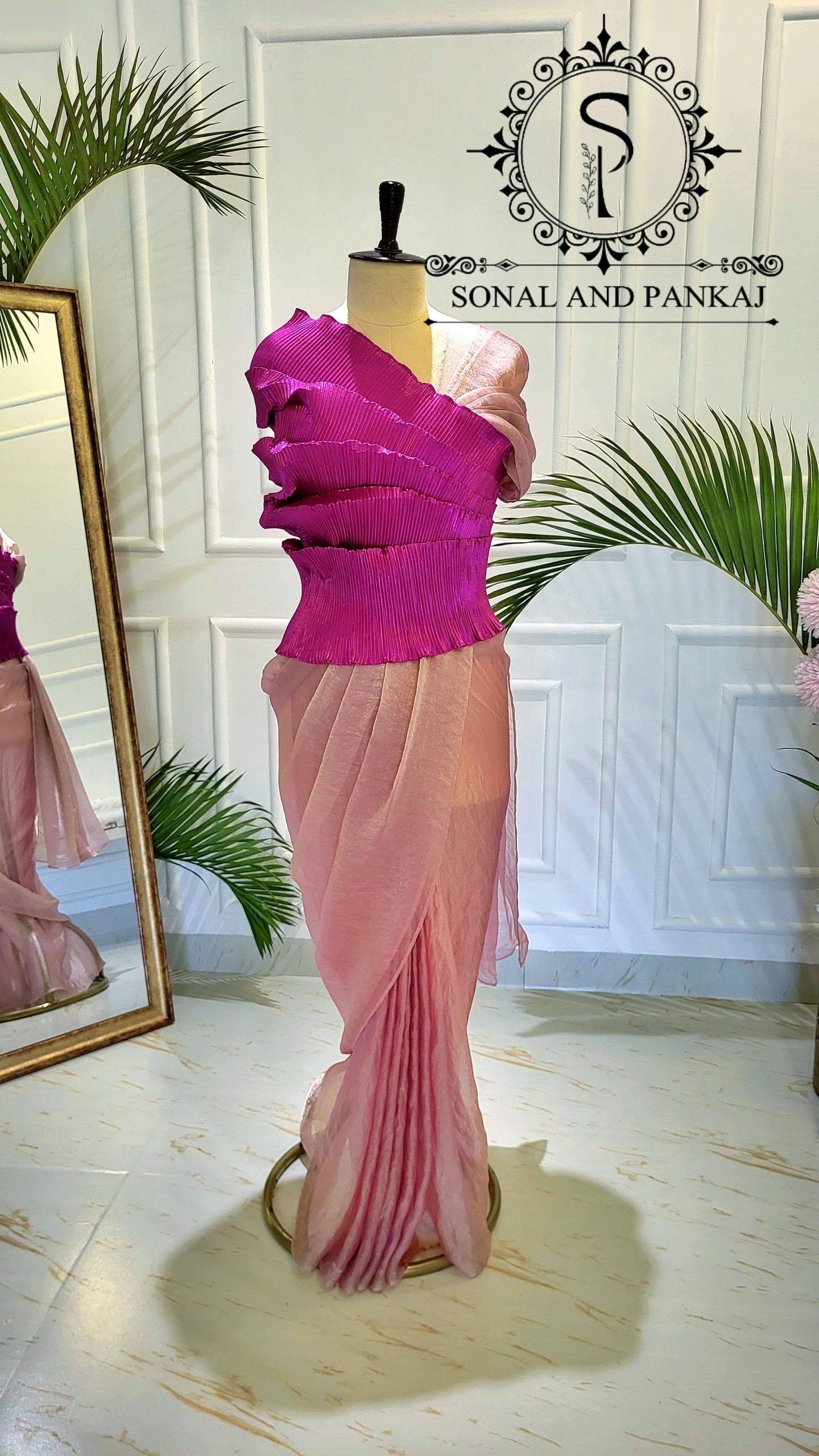 Desi Girl Vibe - Pink Top & Onion Pink Pre-pleated Saree - SA01590