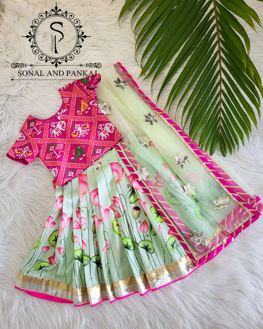 Rajkumari - Pastel Green Pichwai Ensemble by Sonal and Pankaj - KD01594