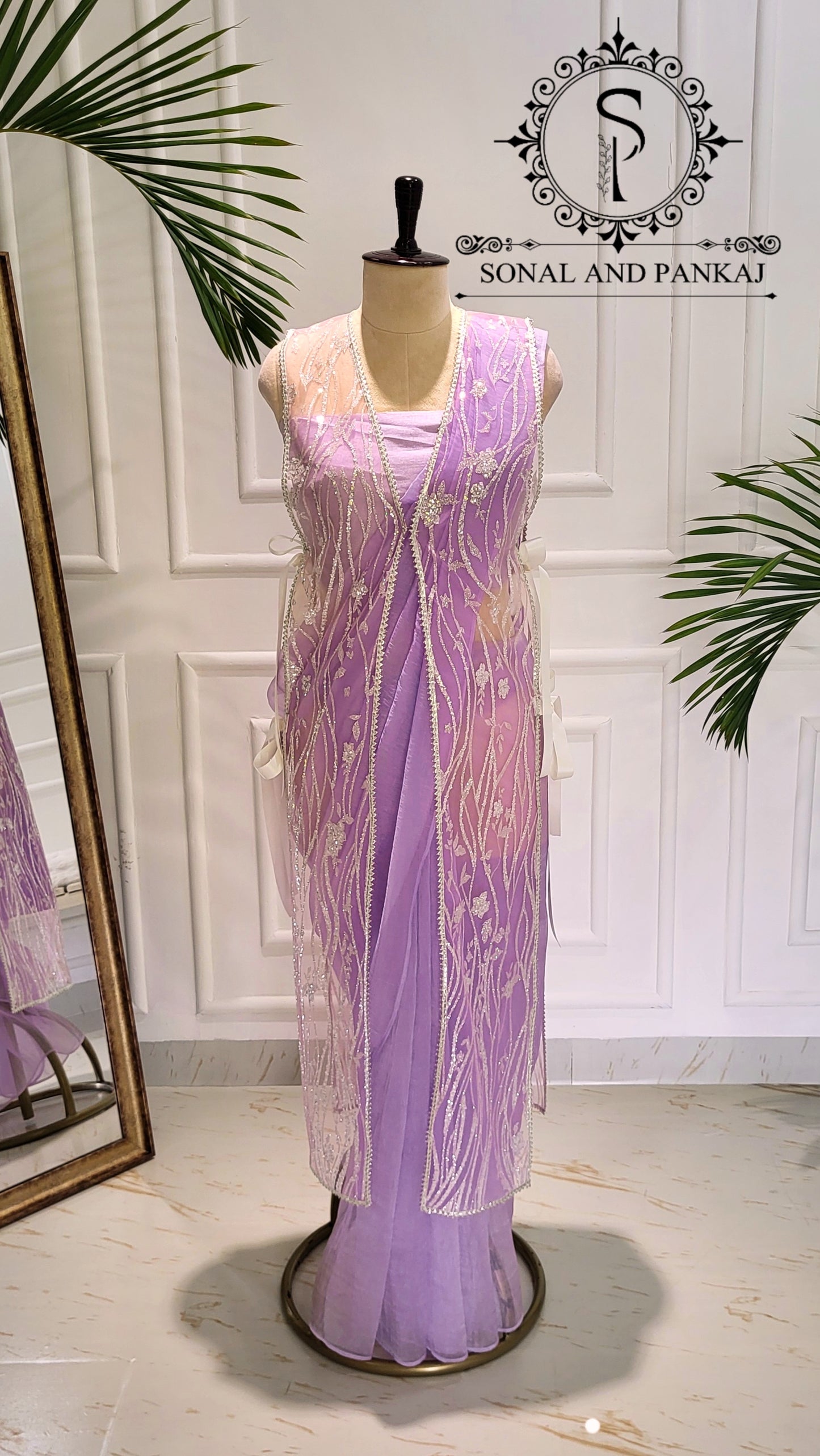 Galaxy - Pre-pleated Jacket Saree - SA01597 (Lavender)