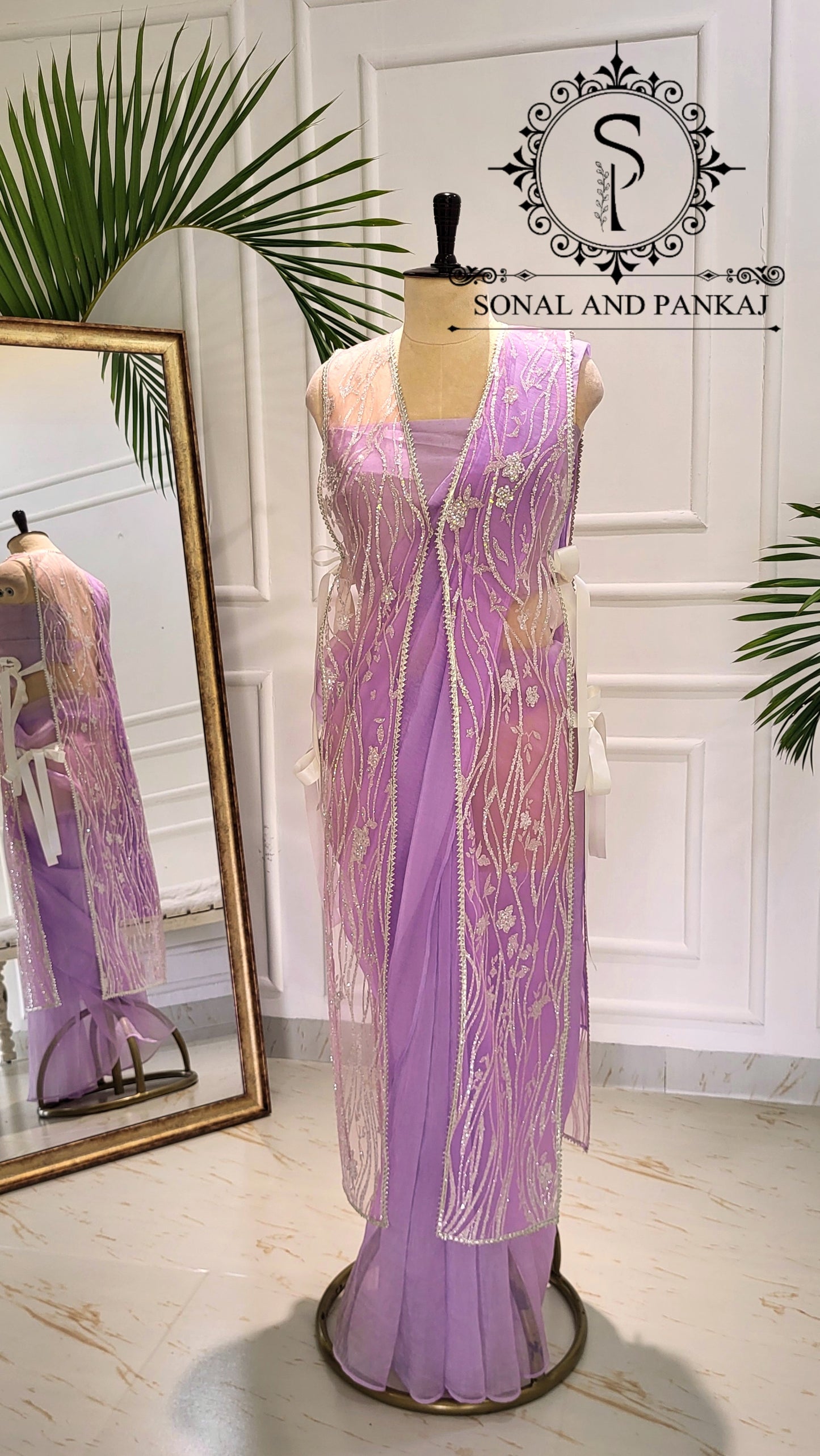 Galaxy - Pre-pleated Jacket Saree - SA01597 (Lavender)