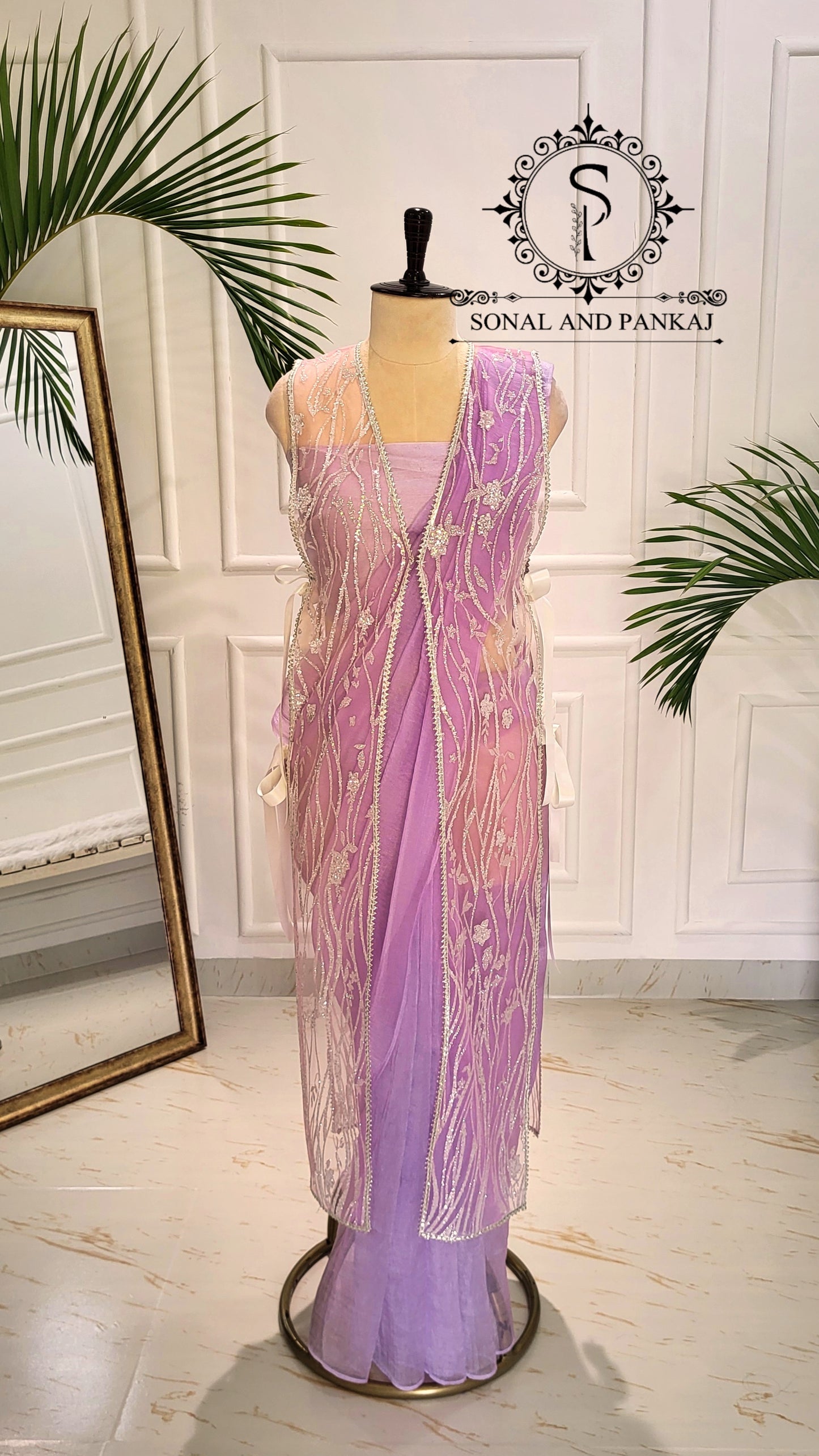 Galaxy - Pre-pleated Jacket Saree - SA01597 (Lavender)