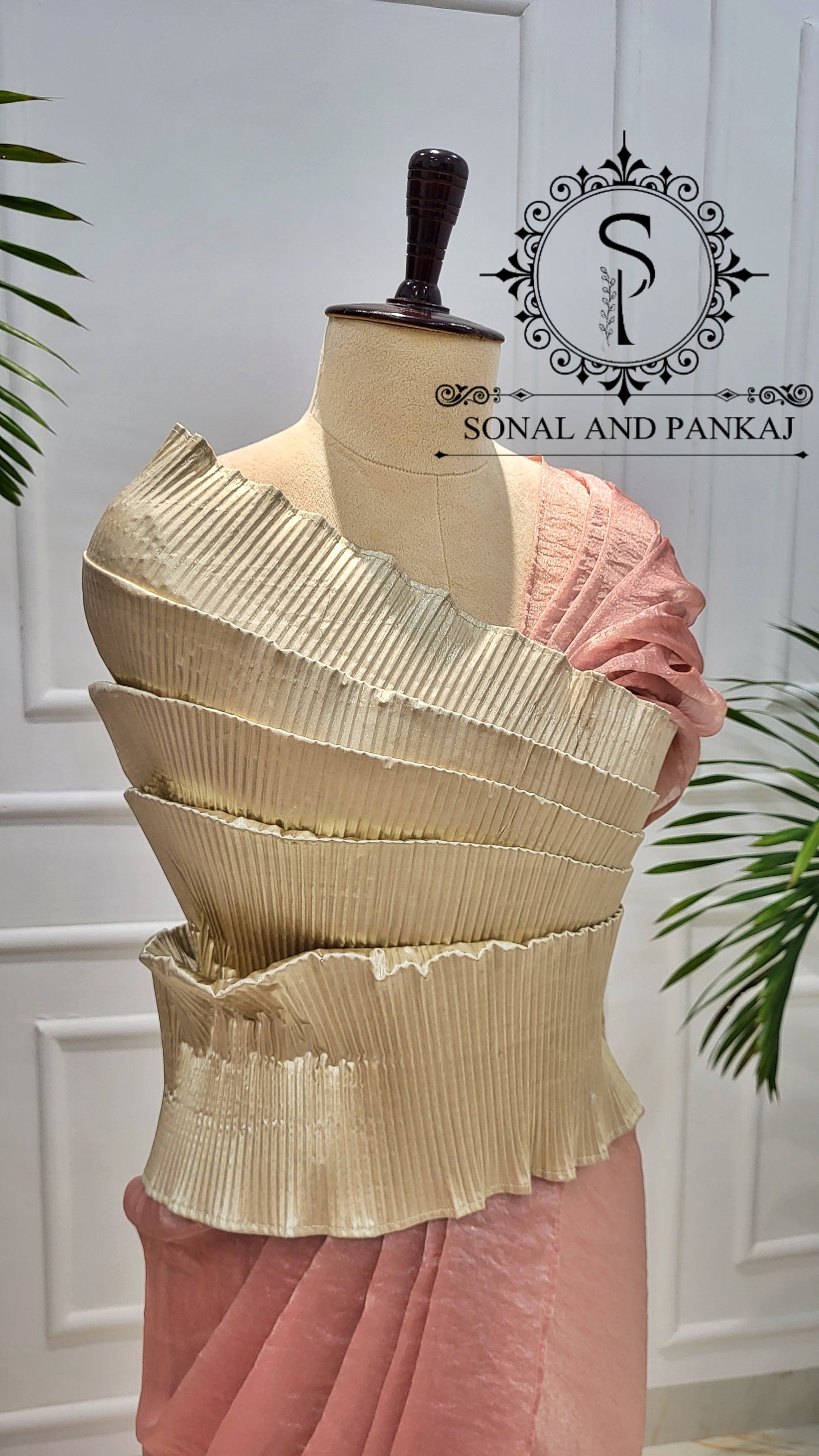 Desi Girl Vibe - Butter Scotch Top & Shimmering Misty Peach Pre-pleated Saree - SA01600