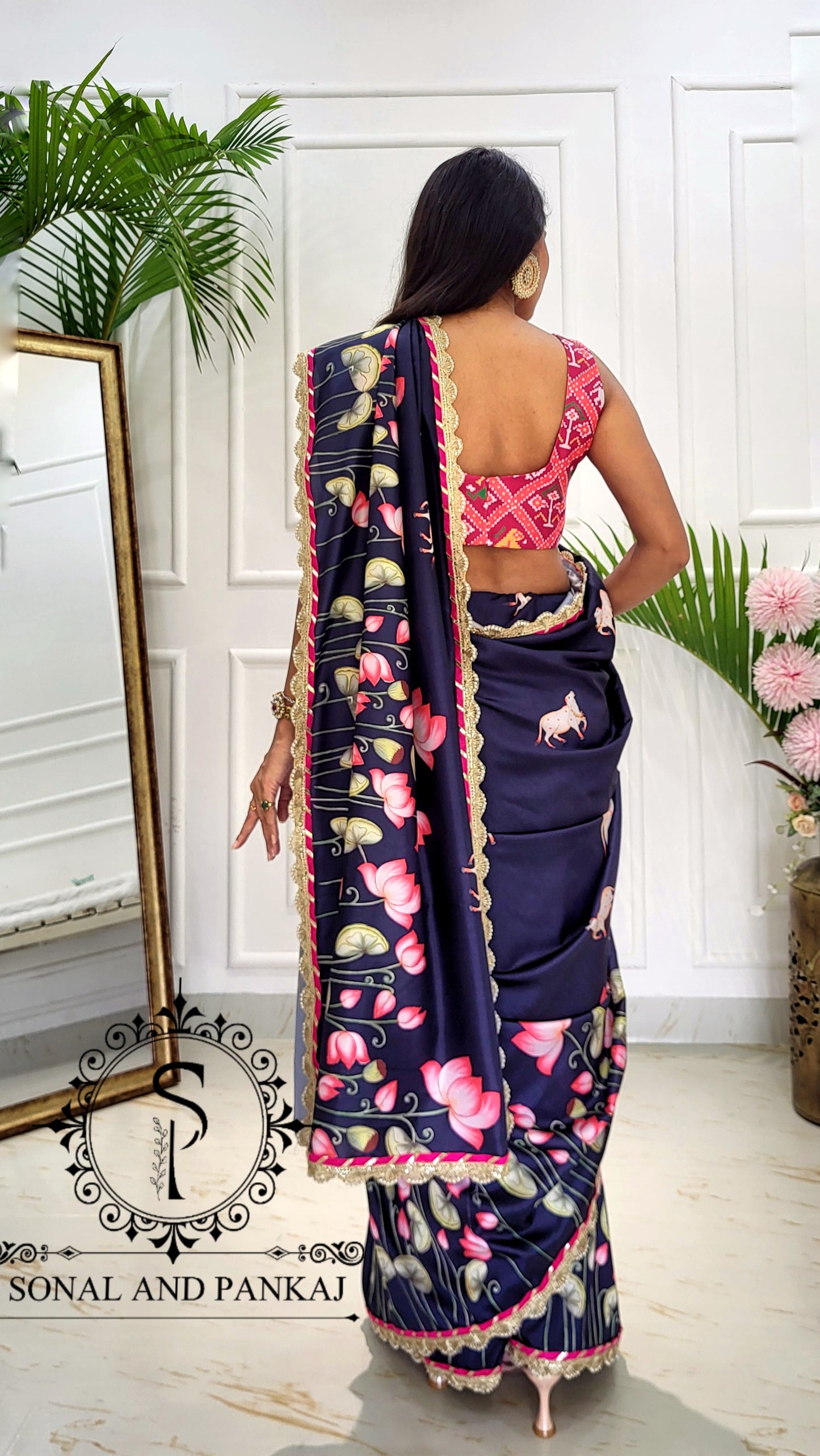 Midnight Blue Pichwai Print Only Saree - SA01605 (Without Blouse)