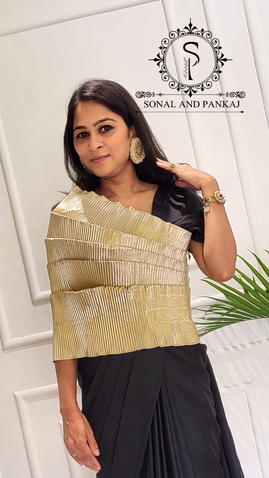 Desi Girl Vibe - Butter Scotch Top & Black Pre-pleated Saree - SA01603