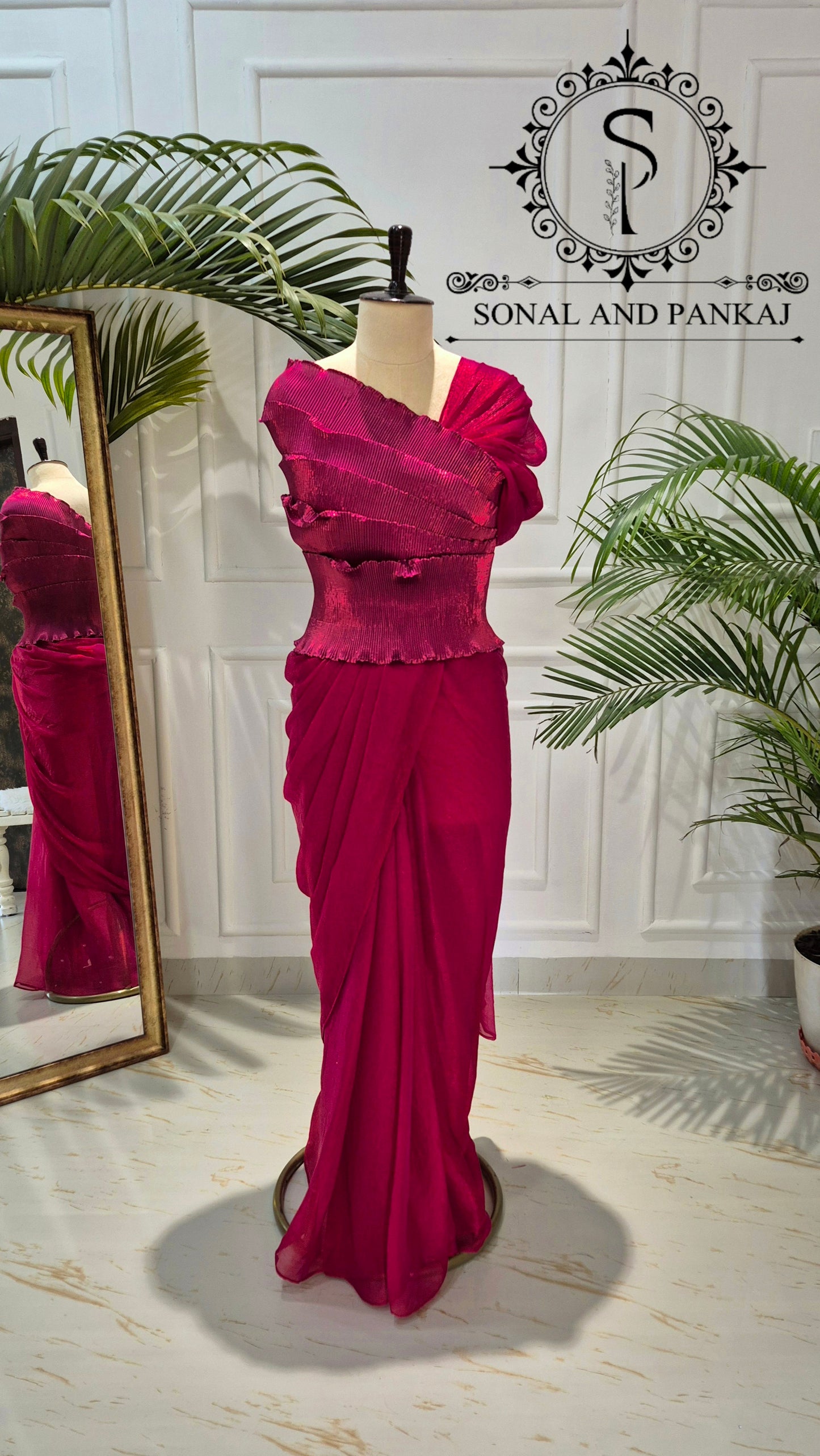 Desi Girl Vibe - Cherry Pink Top & Pre-pleated Saree - SA01619
