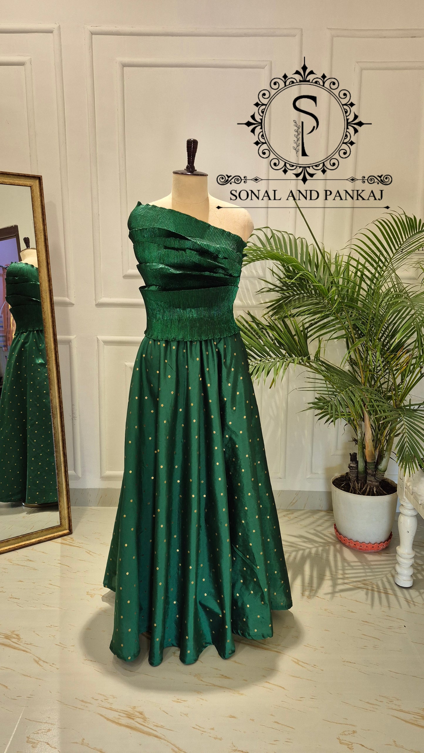 Desi Girl Vibe - Emerald Echo Top With Zari Buti Skirt - SA01628