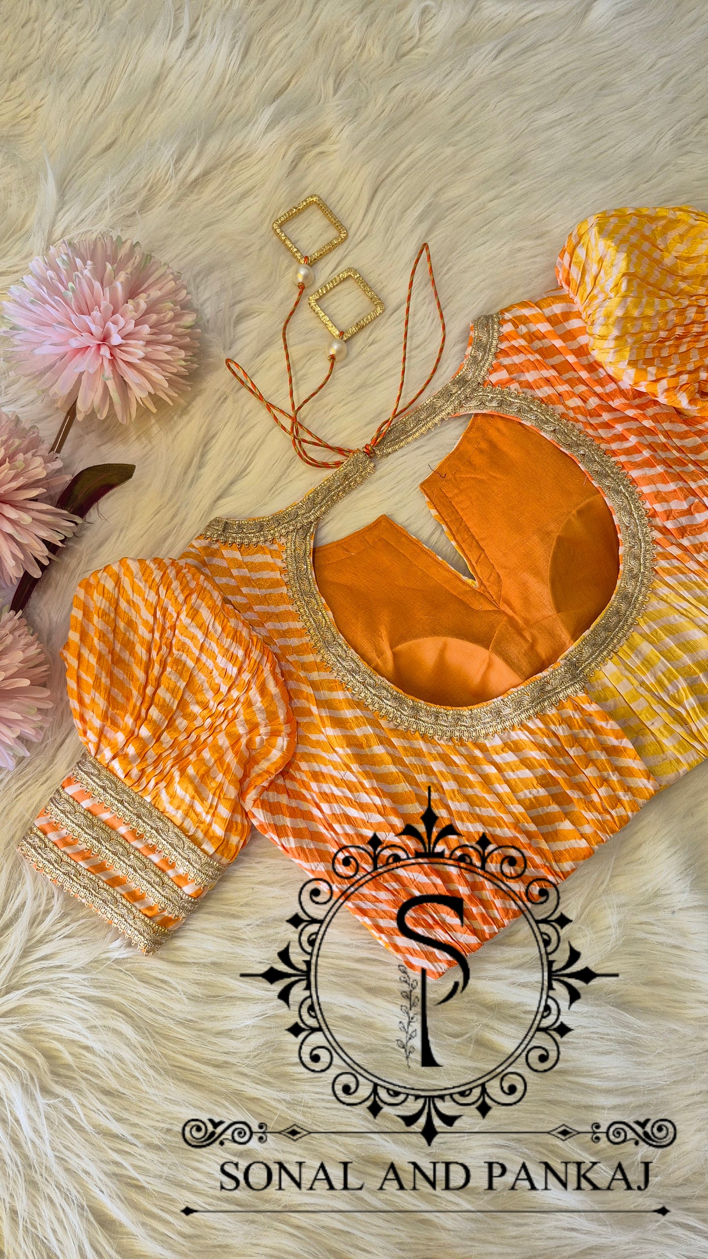 Designer Yellow & Orange Puffed Sleeves Blouse - BL01707