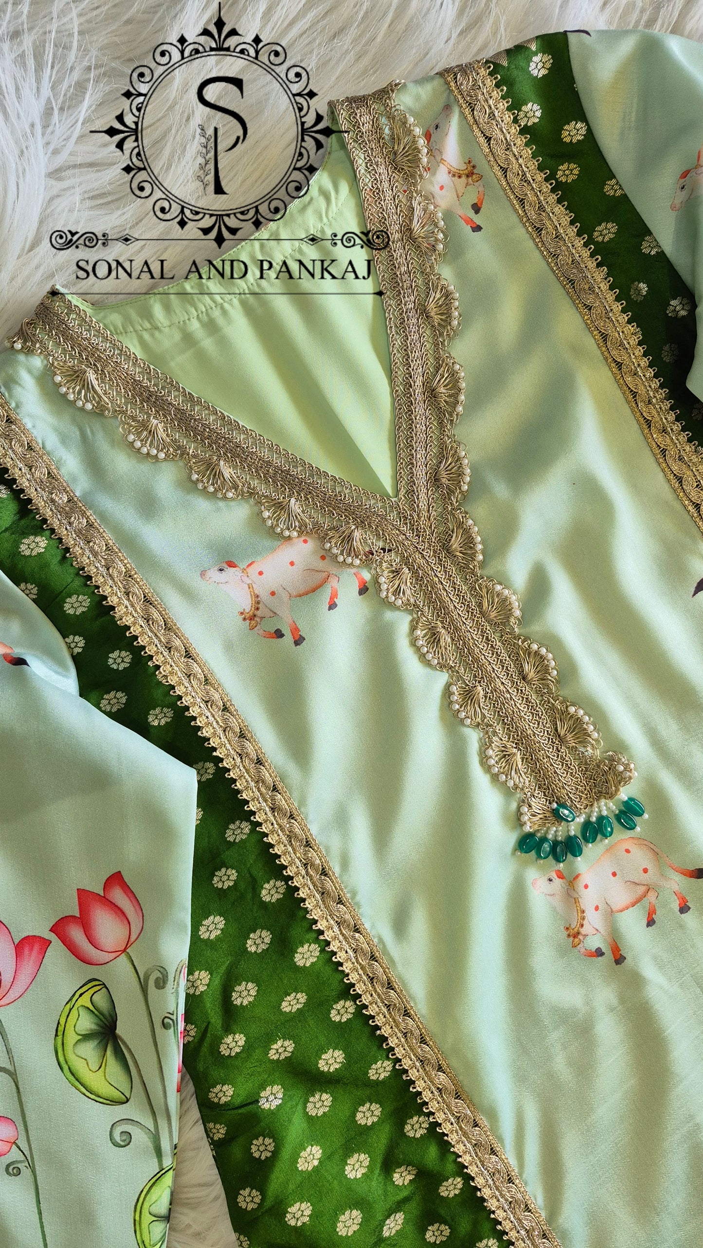 The Mint Pichwai Vrindavan Suit - SU01761