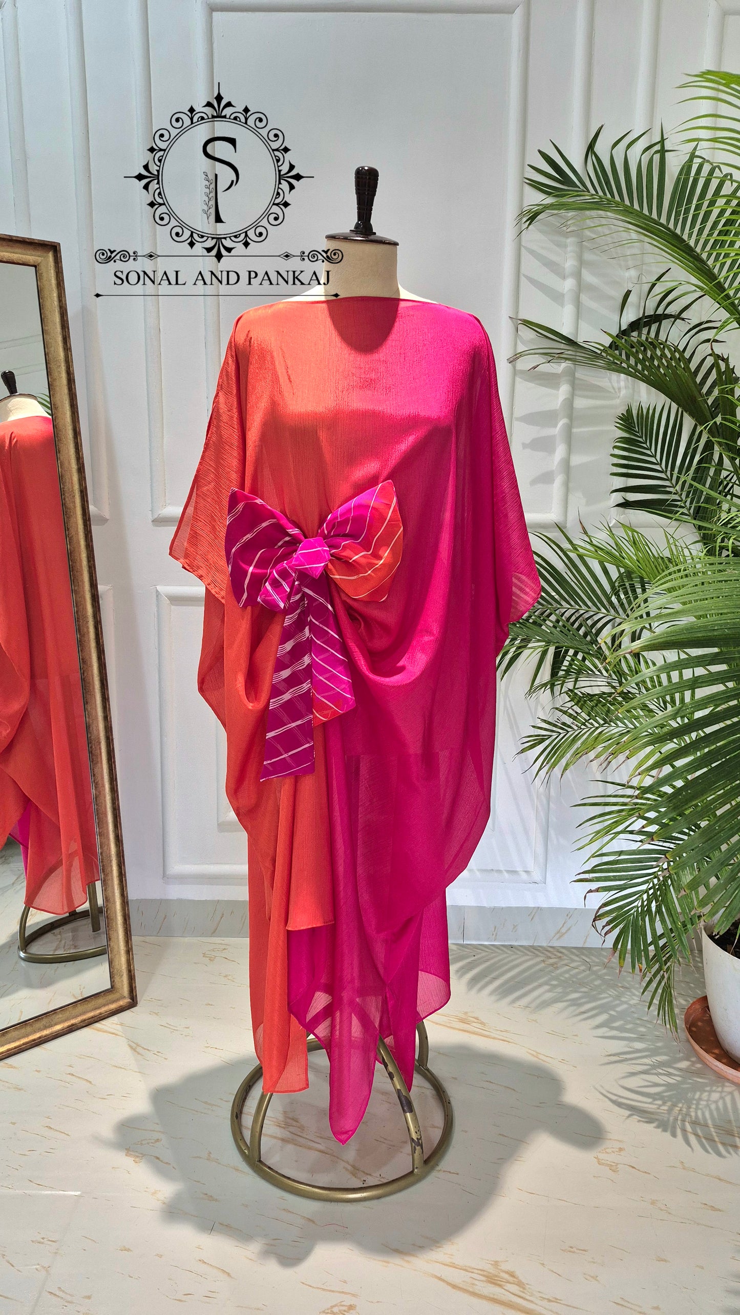 Rangrez - The Designer Ombre Kaftan - RW01788(Orange & Pink)