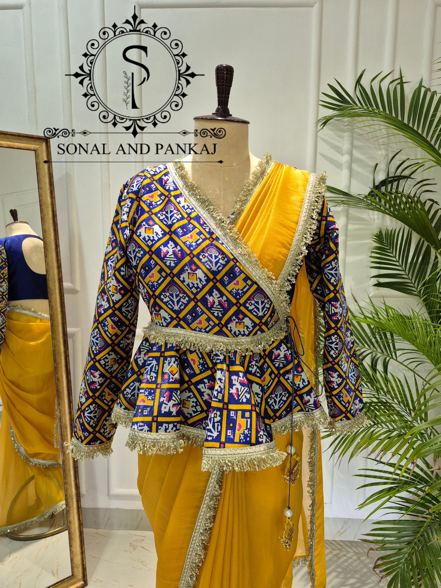 Royal Blue Patola Peplum Jacket Style Blouse - BL01781