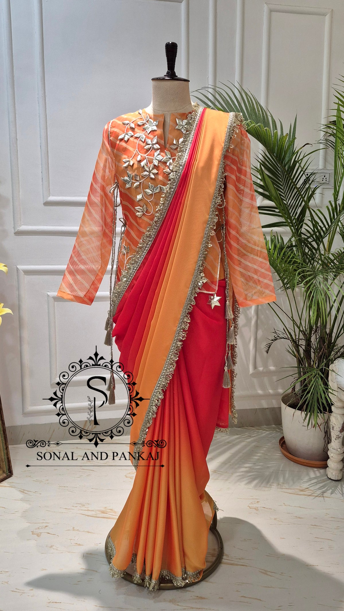 The Kesariya Sunset Saree With Long Top On Sale - SA01859-RTD
