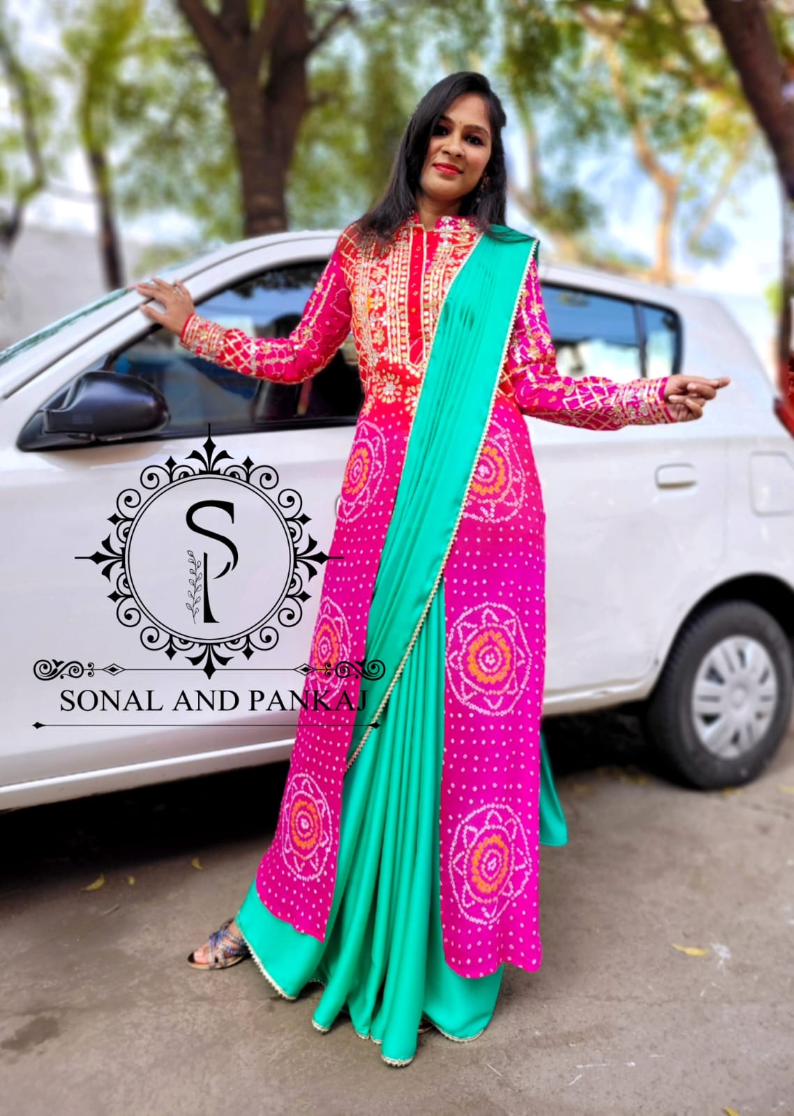 Pur Bandhej Kurti avec un beau Saree - SA00940