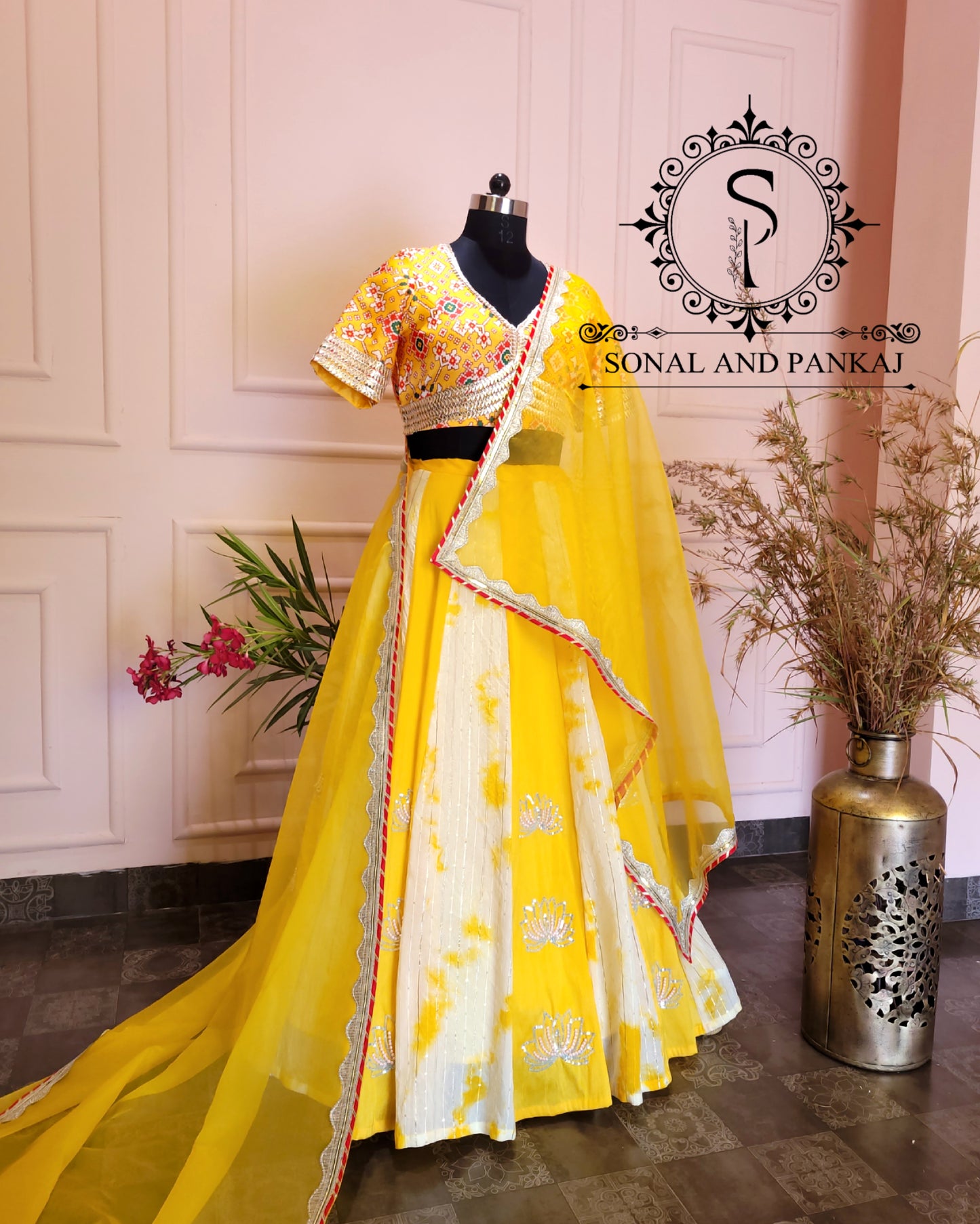 Sabhyasachi Style Yellow Patola Blouse With Beautiful Duppatta & Kalidaar Lehenga - LH01201