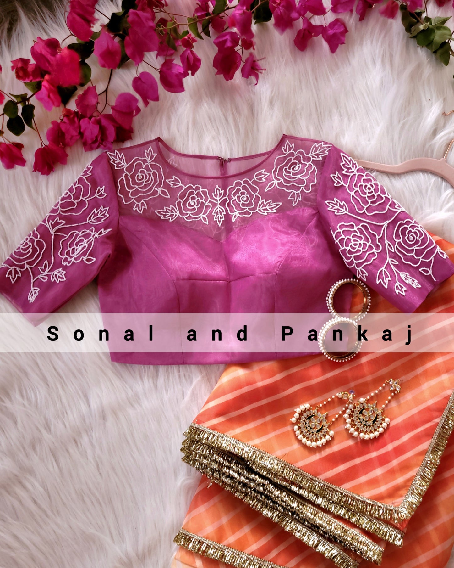 Chemisier brodé à la main bleu paon - BL01037