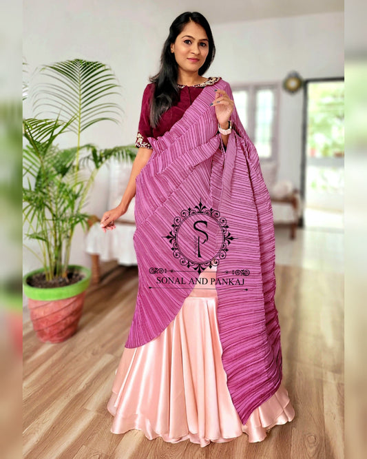 Hand Embroidered Blouse With Pleated Palloo Ready To Wear Saree - SA01498