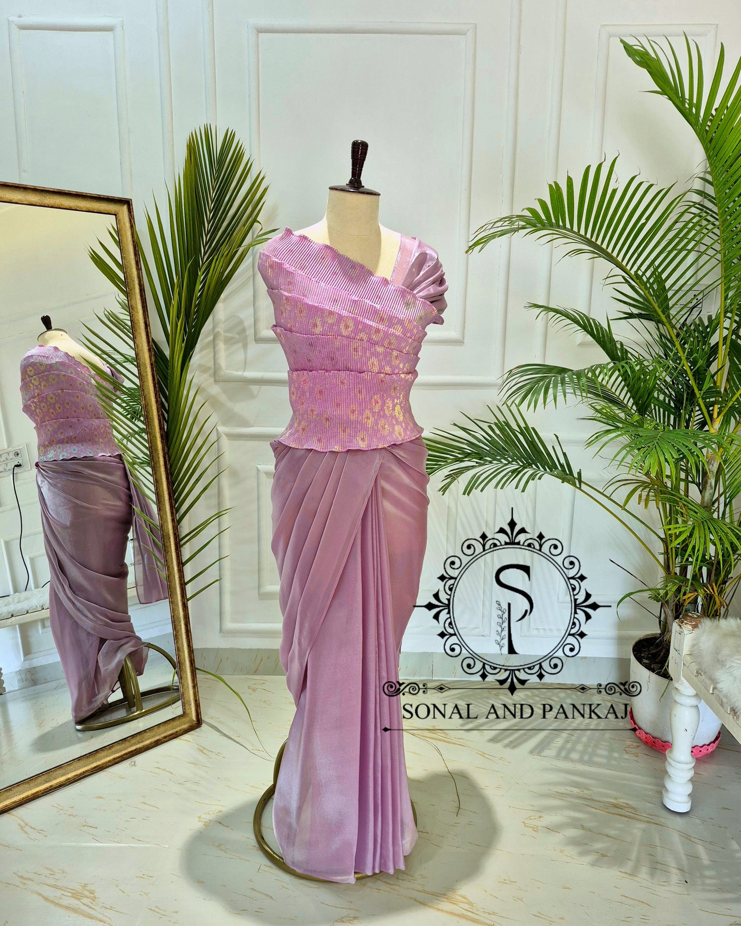 Desi Girl Vibe - Lusty Lavender Top & Pre-pleated Saree - SA01633