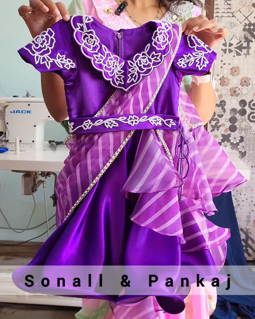 Purple Ready To Wear Kids Gown Saree - KD01426