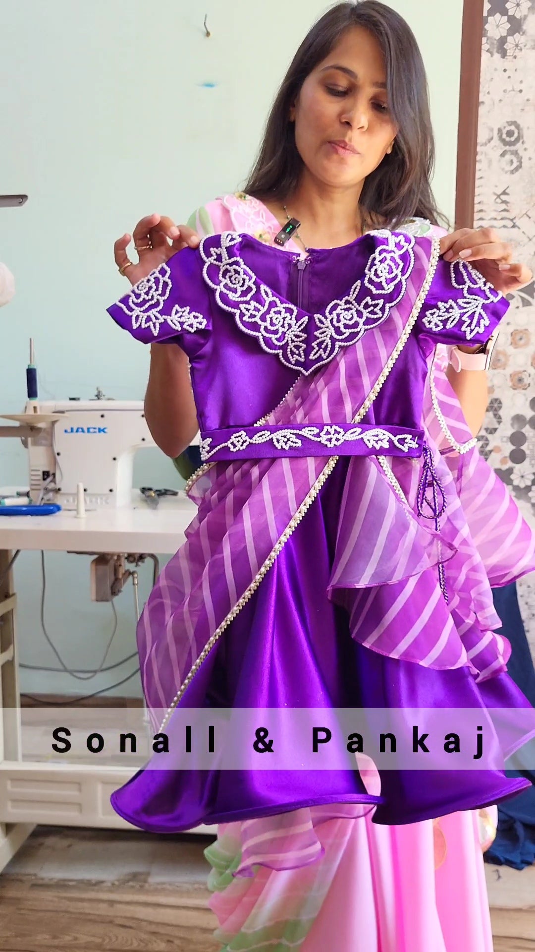 Purple Ready To Wear Kids Gown Saree - KD01426