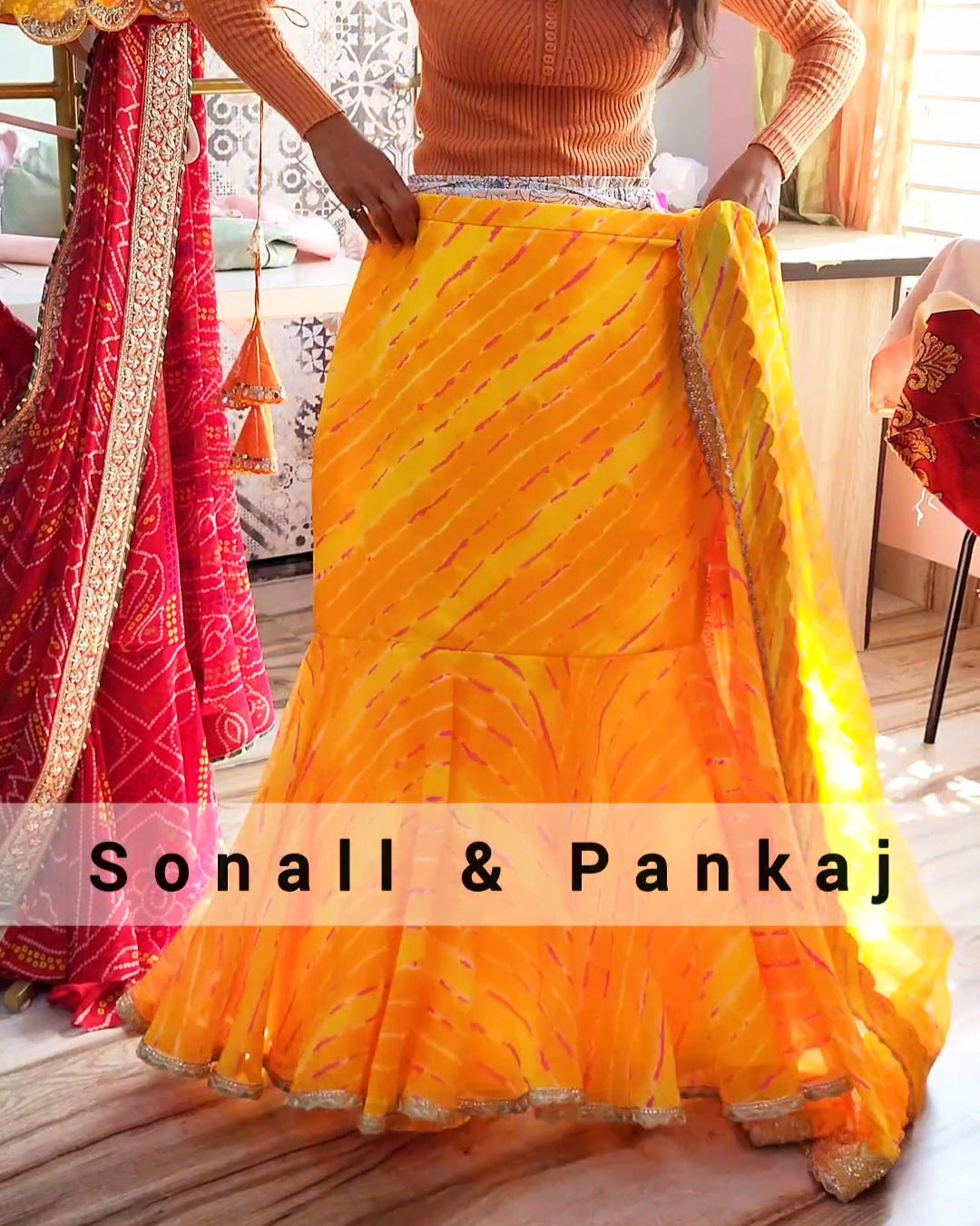 Ready To Wear Yellow Leheriya Saree With Bandhani Hand Embroidered Blouse - SA01459