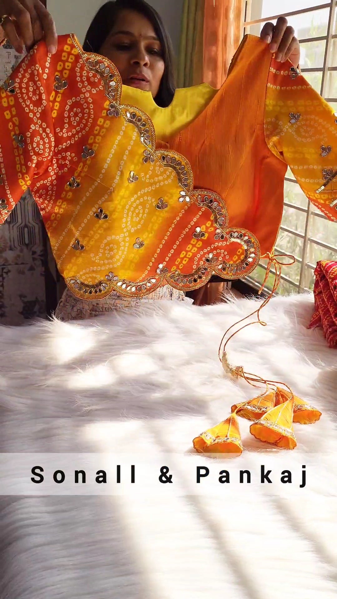 Ready To Wear Yellow Leheriya Saree With Bandhani Hand Embroidered Blouse - SA01459