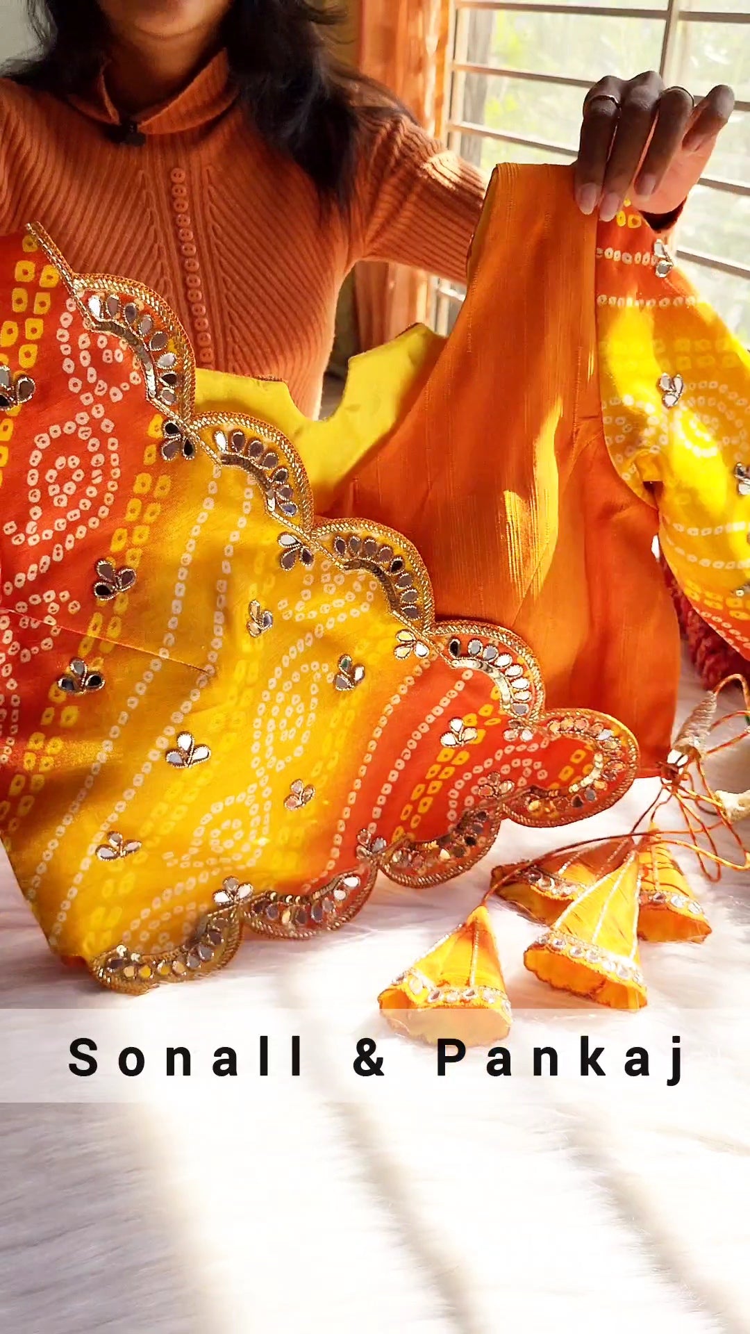Ready To Wear Yellow Leheriya Saree With Bandhani Hand Embroidered Blouse - SA01459