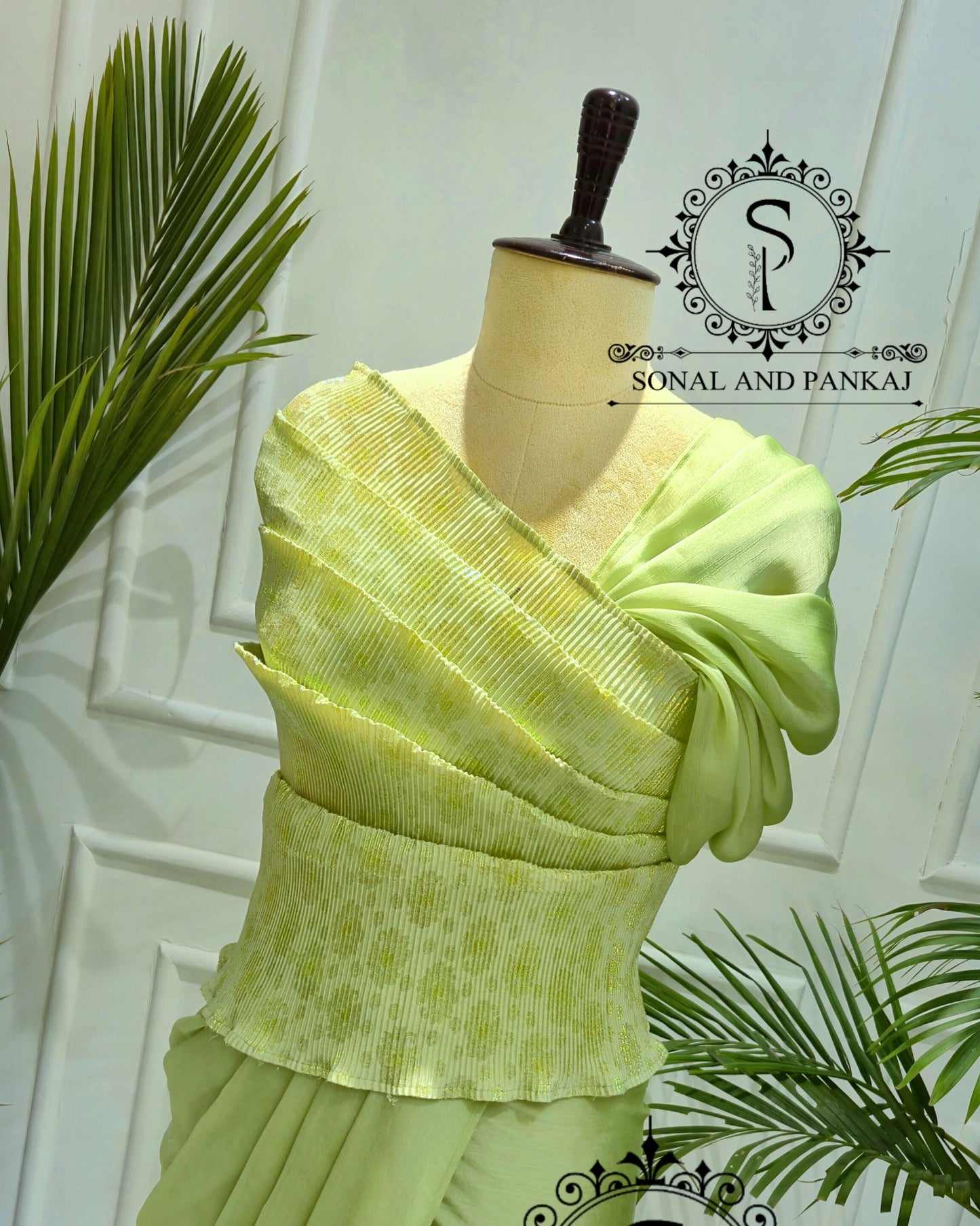 Desi Girl Vibe - Lime Matcha Stretchable Top - SA01637 (Without Saree)