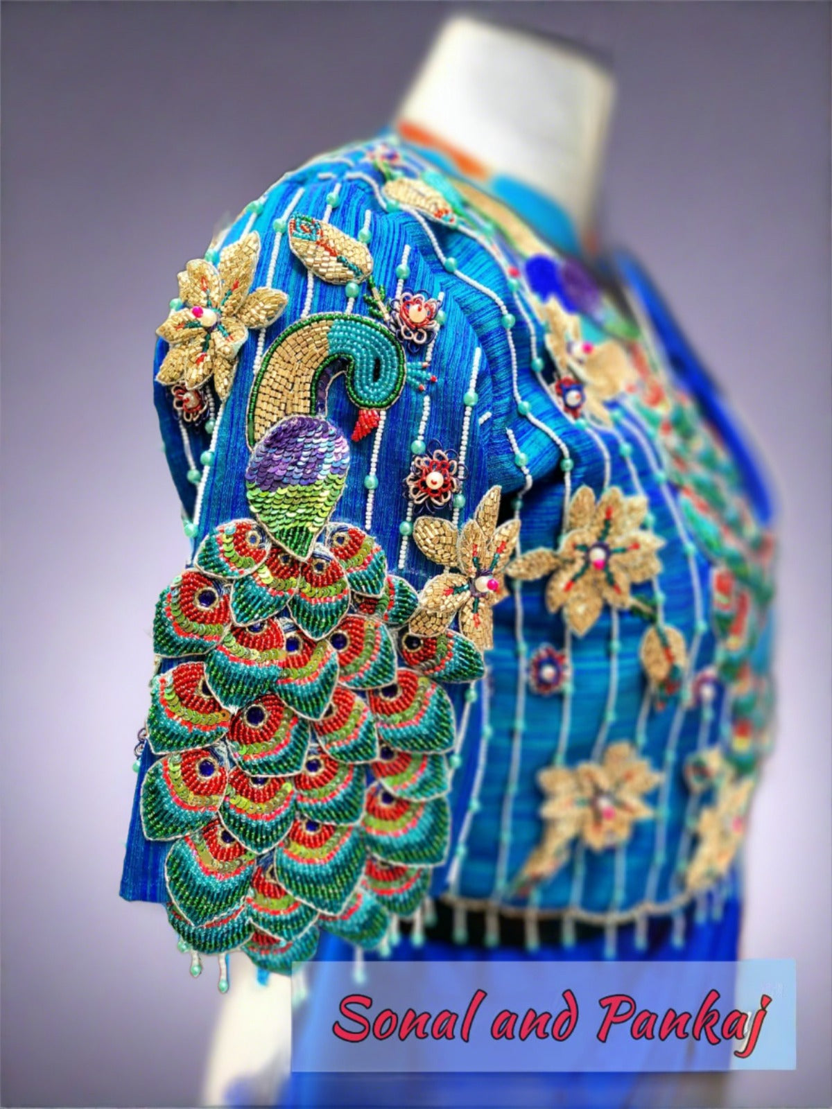 3d Peacock Embroidery Jacket Style Blouse With Ready To Wear Ruffle Saree - SA00727