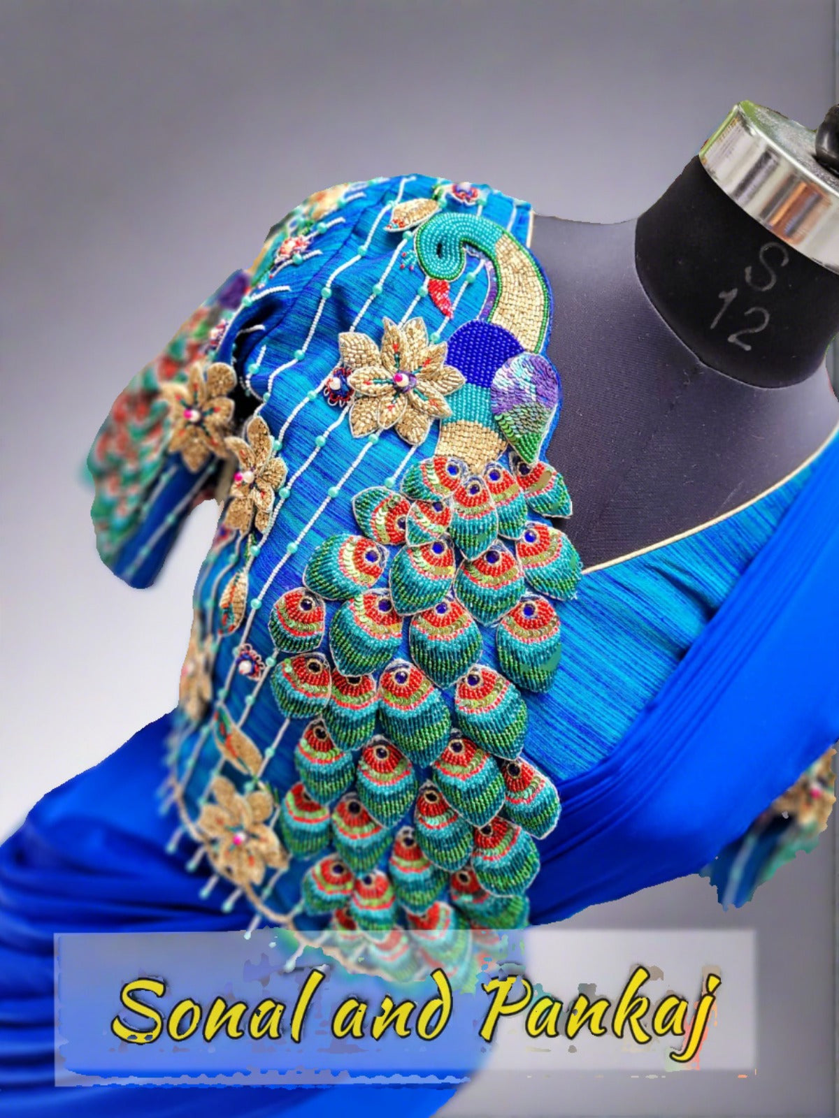 3d Peacock Embroidery Jacket Style Blouse With Ready To Wear Ruffle Saree - SA00727