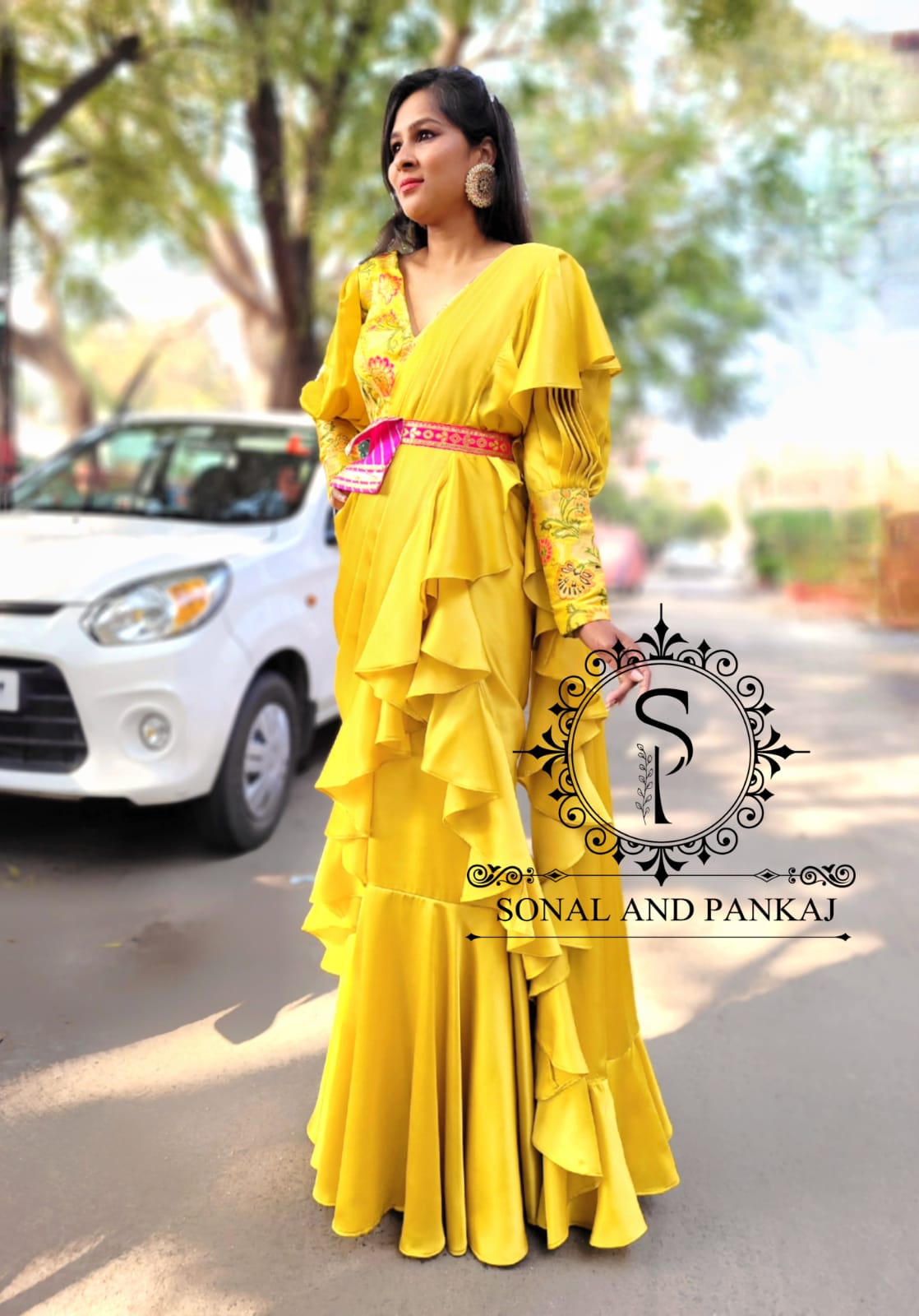 Yellow Ready To Wear Drape Gown Saree - GN00811