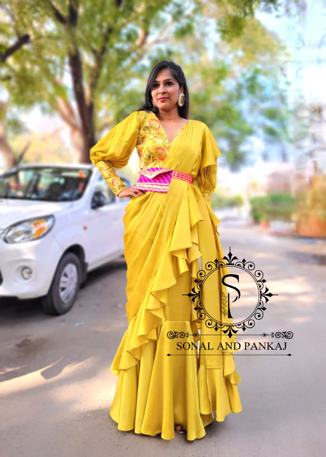Yellow Ready To Wear Drape Gown Saree - GN00811