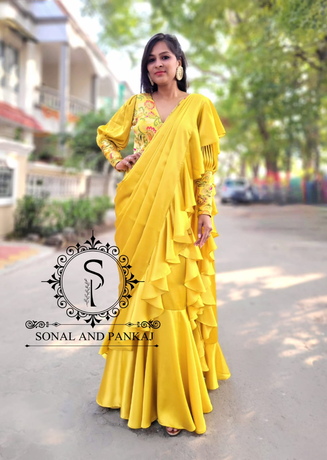 Yellow Ready To Wear Drape Gown Saree - GN00811