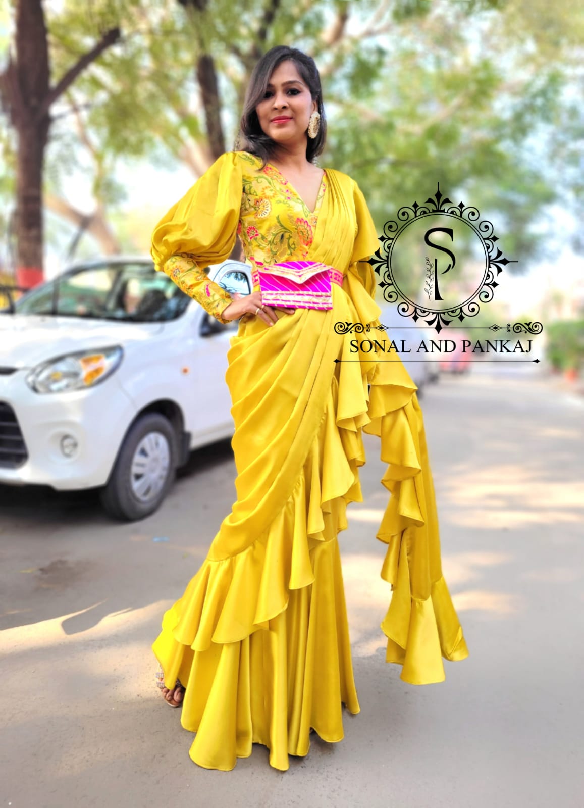Yellow Ready To Wear Drape Gown Saree - GN00811