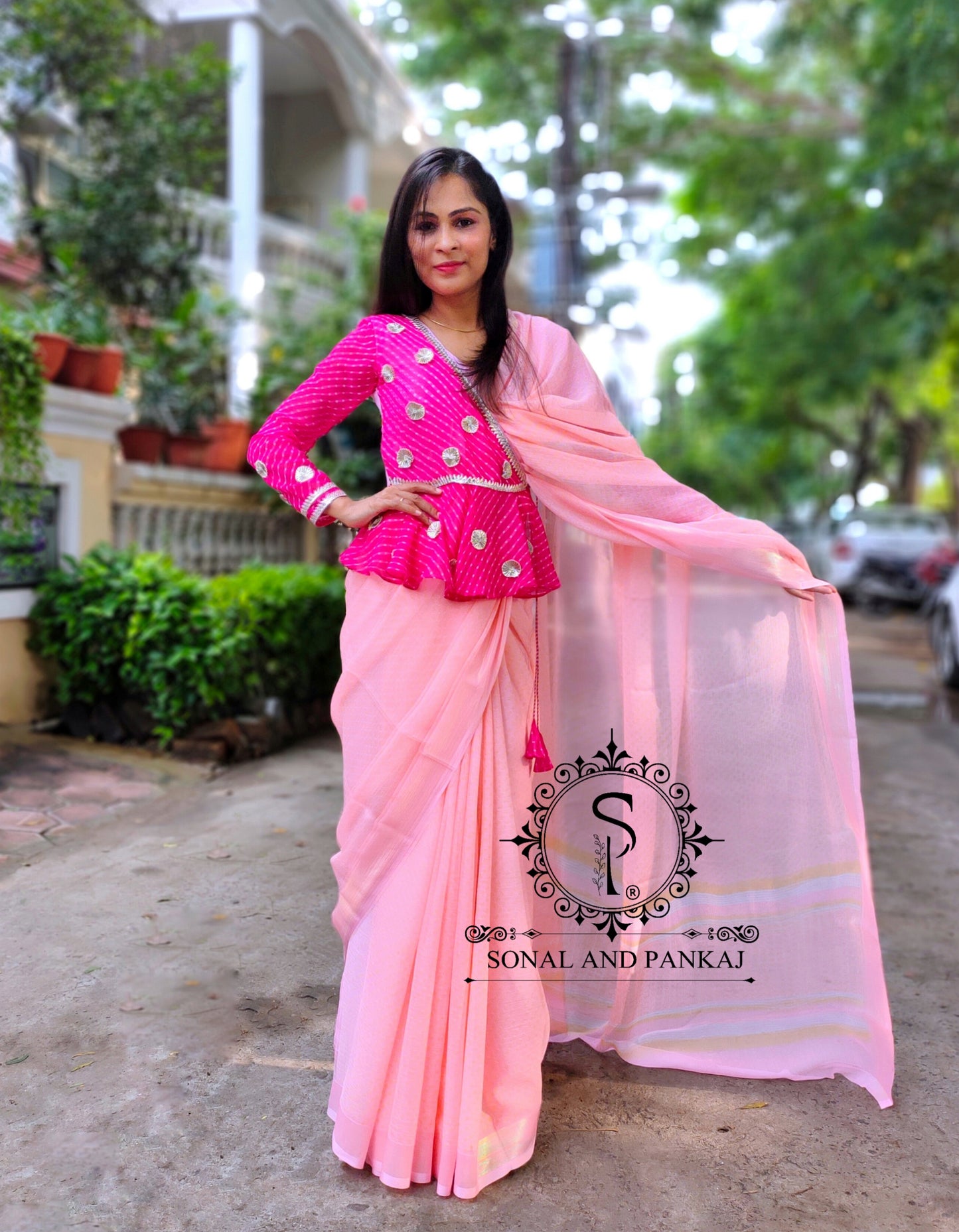 Mothra Peplum Jacket Style Blouse With Saree - SA00539