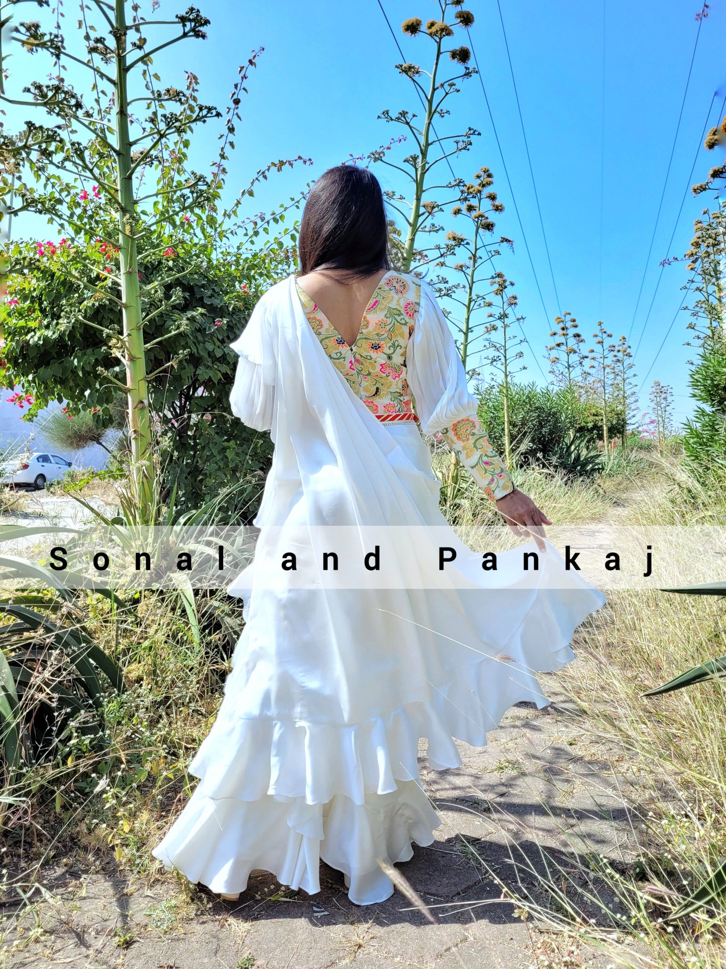 White Ready To Wear Drape Gown Saree - GN00973