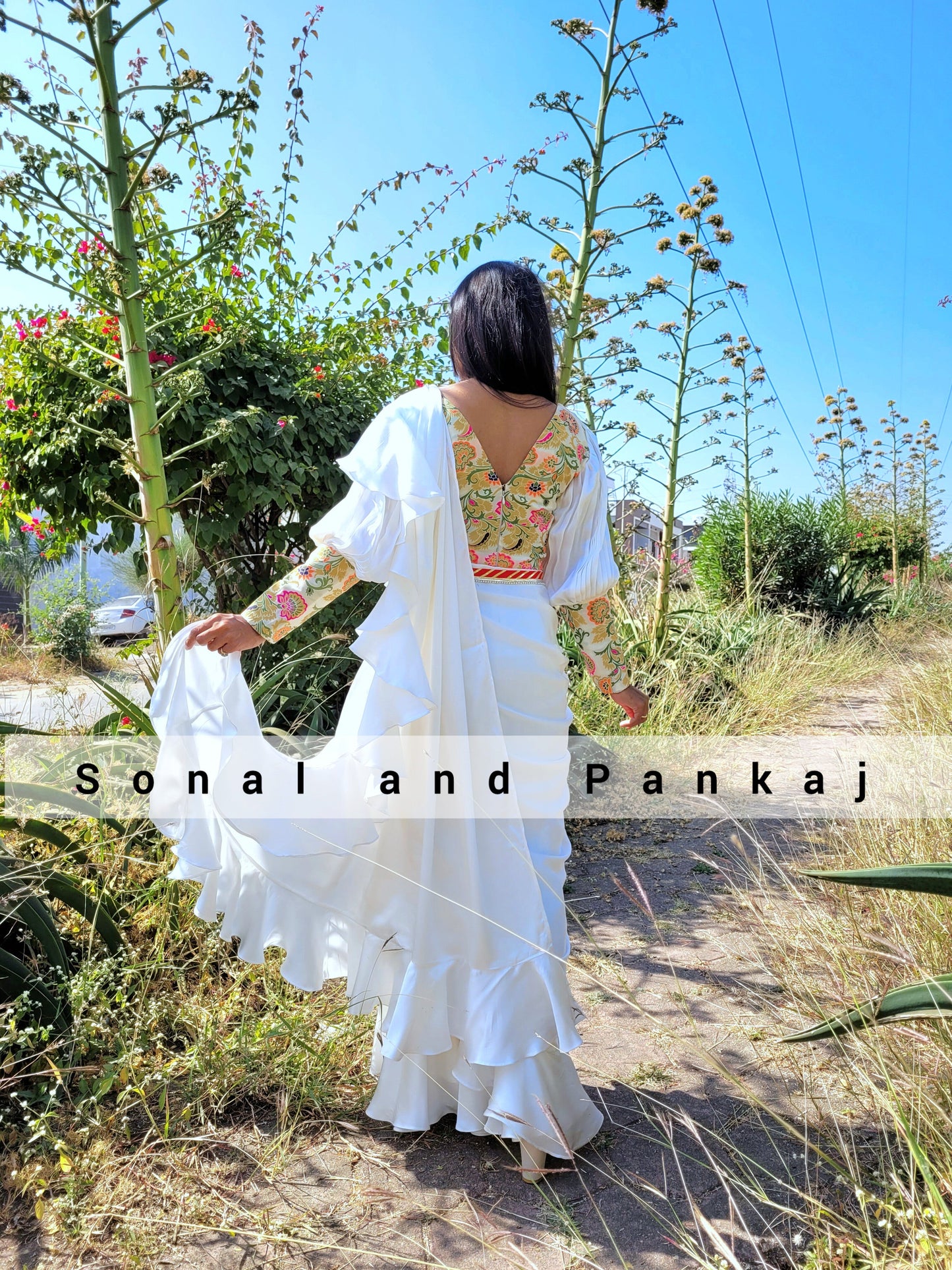 White Ready To Wear Drape Gown Saree - GN00973