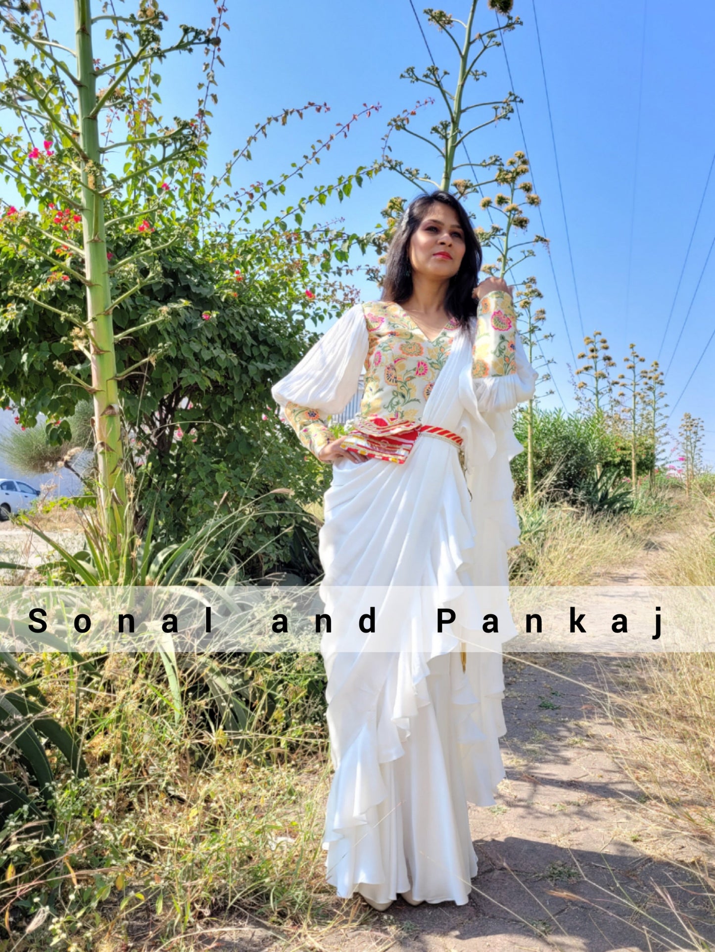 White Ready To Wear Drape Gown Saree - GN00973