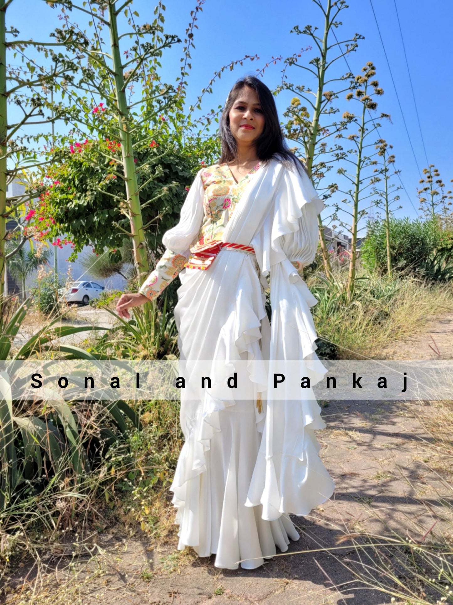 White Ready To Wear Drape Gown Saree - GN00973