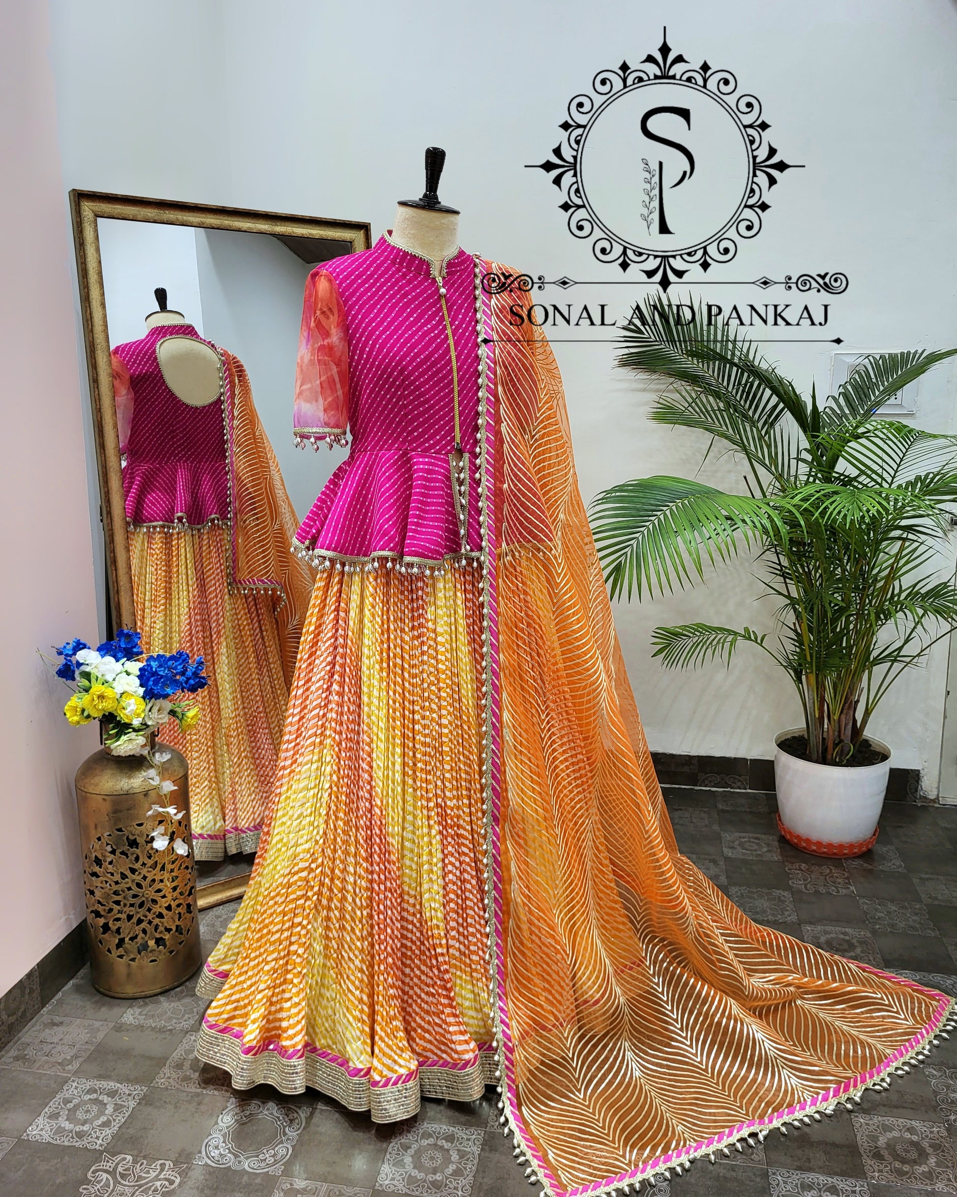 Moothra Peplum Blouse With Beautiful Duppatta Crushed Leheriya Lehenga LH01415