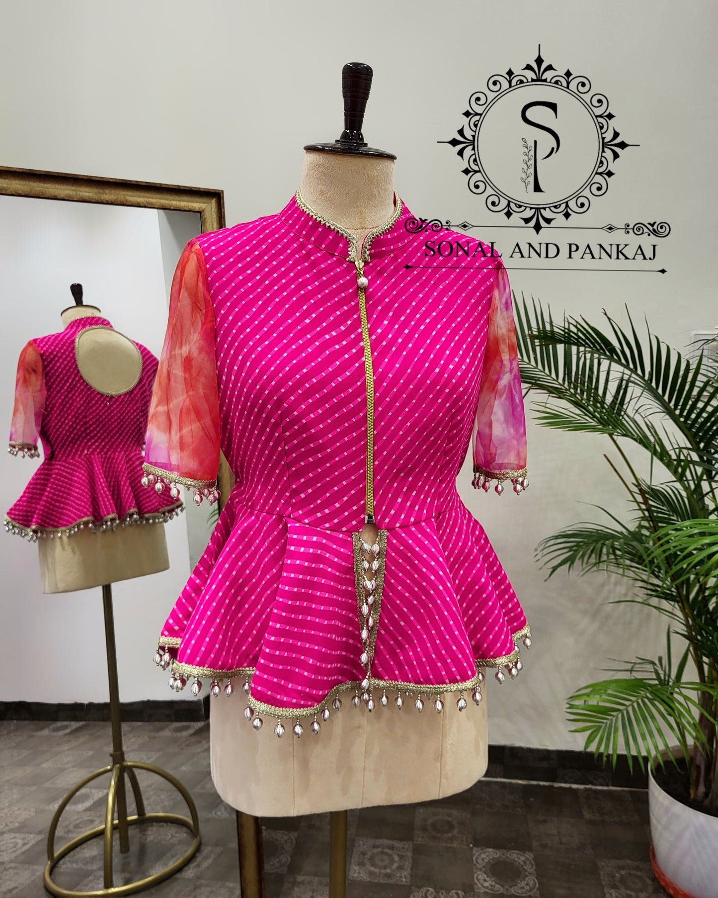 Hot Pink Moothra Print Peplum Style Blouse - BL01406