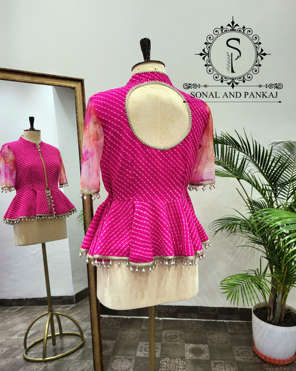 Hot Pink Moothra Print Peplum Style Blouse - BL01406