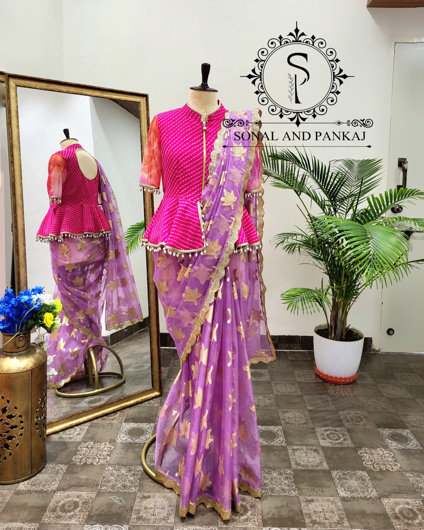 Designer Moothra Blouse With Zari Brasso Saree - SA01380 (Lavender)