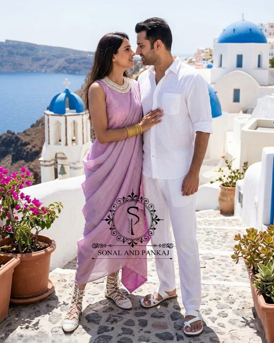 Lusty Lavender Metallic Pleated Resort Wear Kaftan With Cowl Cape - RW01644